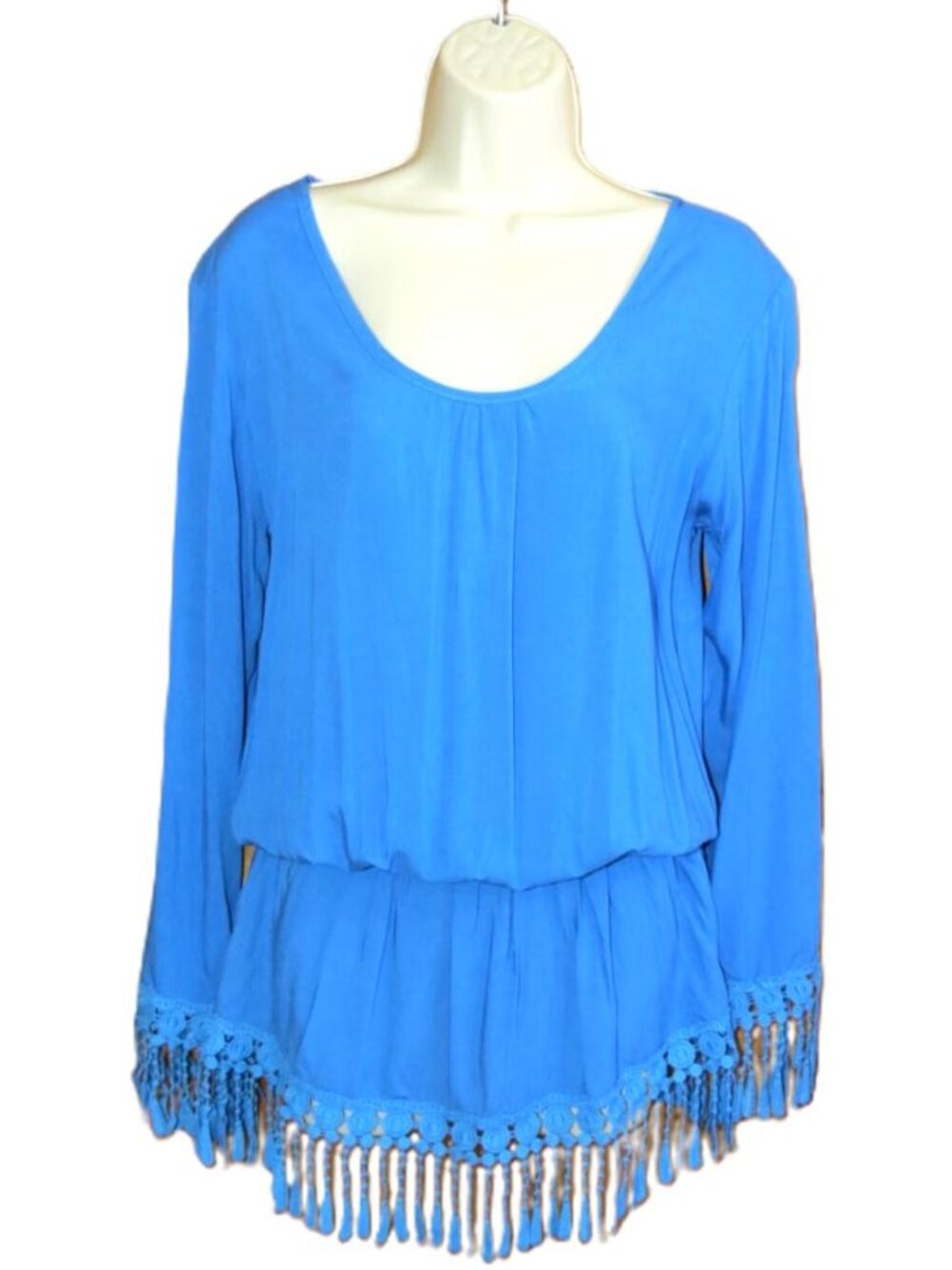 NWT Amiani Blue Fringe Women’s Top Cotton Resort Cover-Up Size Small/Medium